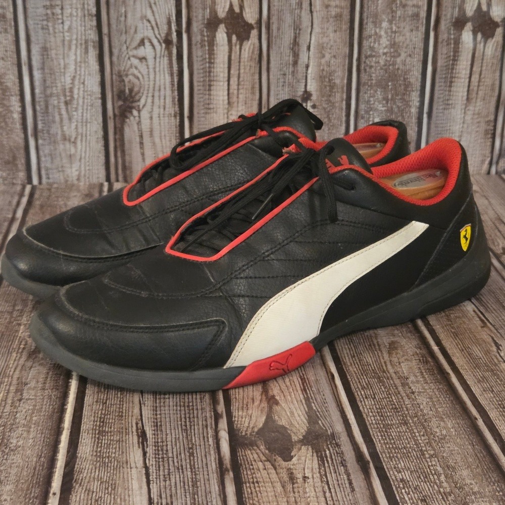 Sz 11 Mens Puma Scuderia Ferrari Future Cat Black Red White Leather Sneakers - Picture 3 of 10